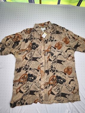 Equestrian Silk Western Horse Print Button-Up Shirt, Men's Large
